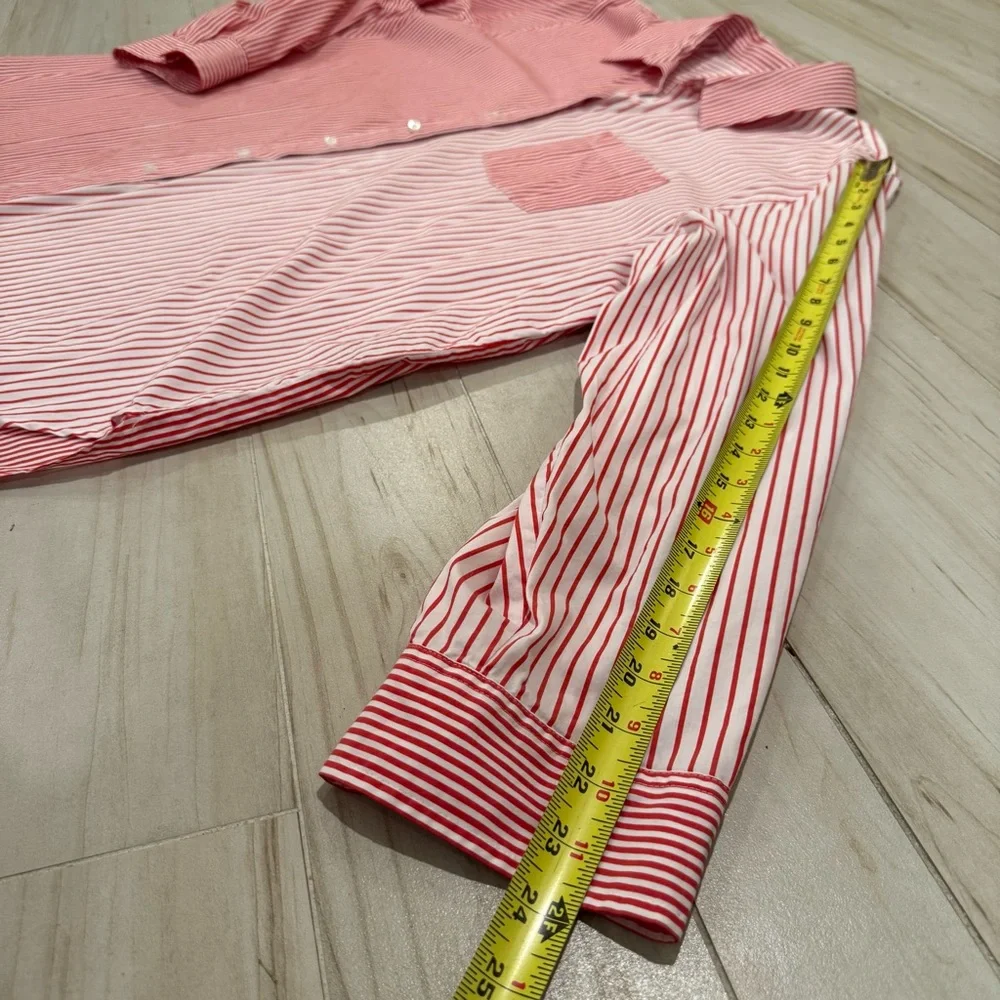 Vintage Calvin Klein Red & White Vertical Stripe Long Sleeve Button Up Size L - Picture 7 of 9